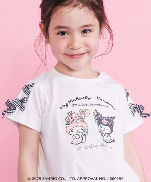 SLAP SLIP（スラップスリップ）の「【マイメロディ＆クロミ×SLAPSLIP】キャラクタープリント編み上げリボンスリーブTシャツ(90~130cm)（Tシャツ/カットソー・キッズ・パープル/オフホワイト/ピンク・110cm/130cm/120cm/90cm/100cm）」の4枚目の写真