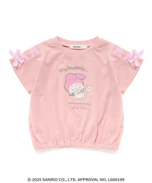 SLAP SLIP（スラップスリップ）の「【マイメロディ＆クロミ×SLAPSLIP】キャラクタープリント編み上げリボンスリーブTシャツ(90~130cm)（Tシャツ/カットソー・キッズ・パープル/オフホワイト/ピンク・110cm/130cm/120cm/90cm/100cm）」の12枚目の写真