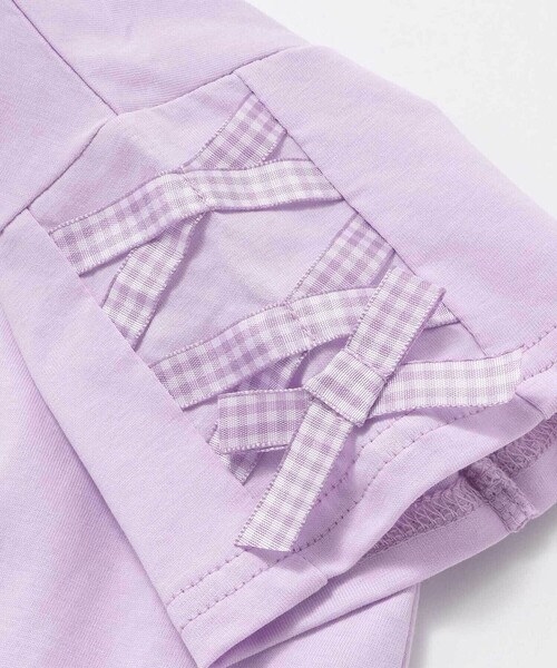 SLAP SLIP（スラップスリップ）の「【マイメロディ＆クロミ×SLAPSLIP】キャラクタープリント編み上げリボンスリーブTシャツ(90~130cm)（Tシャツ/カットソー・キッズ・パープル/オフホワイト/ピンク・110cm/130cm/120cm/90cm/100cm）」の19枚目の写真
