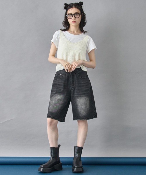 ANAP(アナップ)の「デニム ハーフパンツ(デニムパンツ・レディース・ブラック/ライトブルー・S/M)」の4枚目の写真
