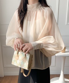 ブラウス シャツ リボンネックシアーパフスリーブシャツ レディース FEKETE ブラウス シャツ BACK OPEN RIBBON BLOUSE