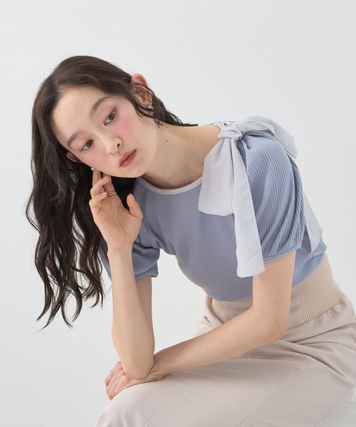 セール】アシメ肩リボンカットソー（Tシャツ/カットソー