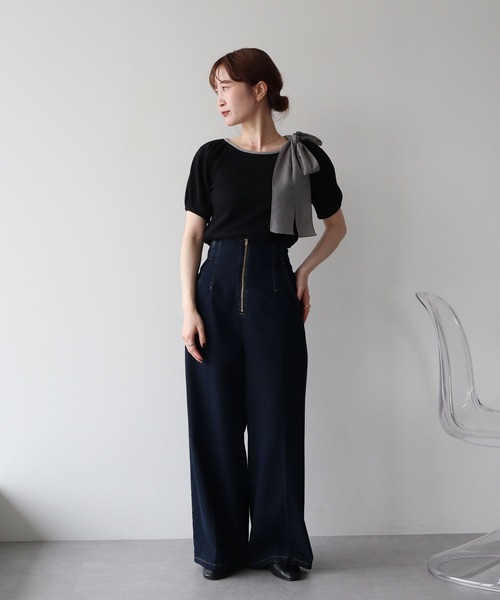 セール】アシメ肩リボンカットソー（Tシャツ/カットソー