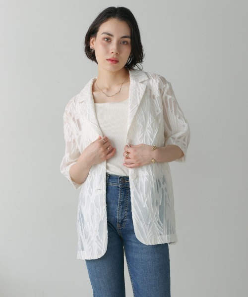 Bou Jeloud（ブージュルード）の「シアーレース五分袖ジャケット（その他アウター・レディース・オフホワイト/ブラック・38）」の21枚目の写真