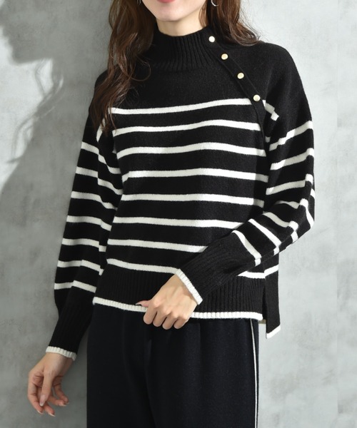 セール】7G肩ボタンハイネックプルオーバー（ニット/セーター