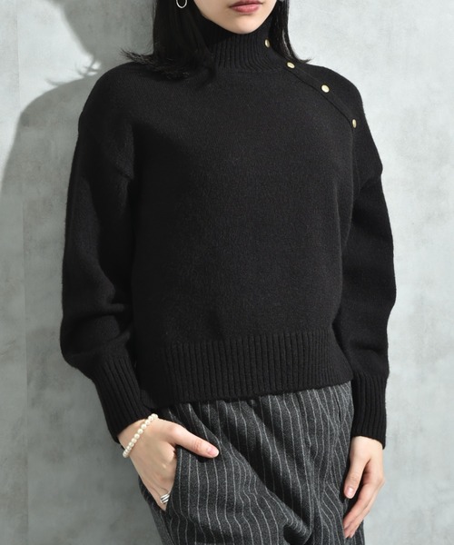 セール】7G肩ボタンハイネックプルオーバー（ニット/セーター