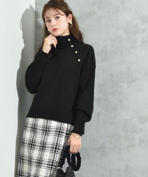 セール】7G肩ボタンハイネックプルオーバー（ニット/セーター