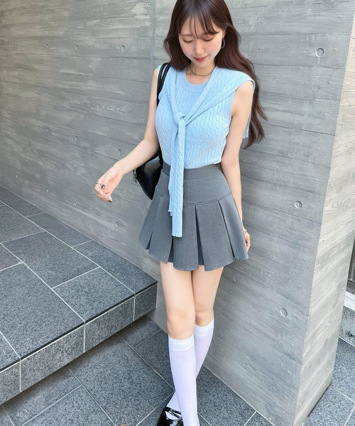 CHARME BY MICOLA（シャルムバイミコラ）の「今っぽ！遊び心のあるデザイン♪フェイクセーラーカーデ付ノースリサマーニットトップス（ニット/セーター・レディース・ライトブルー/イエロー/ホワイト・FREE）」の15枚目の写真