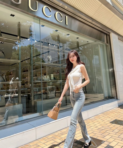 CHARME BY MICOLA（シャルムバイミコラ）の「今っぽ！遊び心のあるデザイン♪フェイクセーラーカーデ付ノースリサマーニットトップス（ニット/セーター・レディース・ライトブルー/イエロー/ホワイト・FREE）」の13枚目の写真