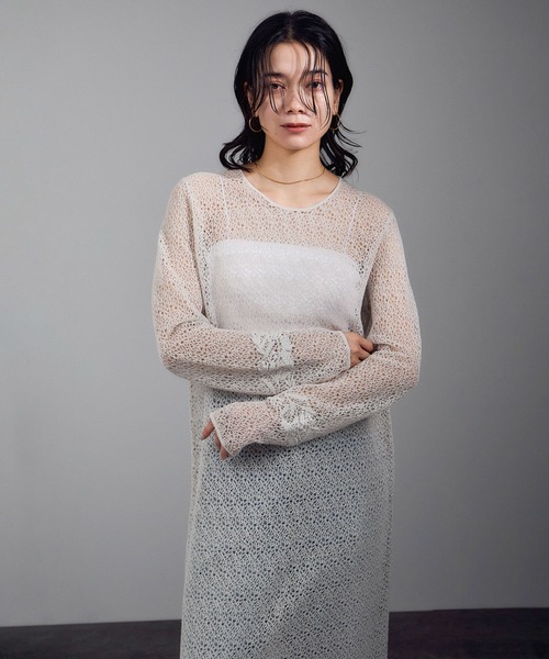 SALON adam et rope'(サロン アダム エ ロペ)の「レースシアーワンピース(ワンピース・レディース・ブラック/グレー・FREE)」の5枚目の写真