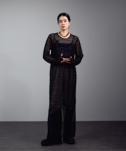 SALON adam et rope'(サロン アダム エ ロペ)の「レースシアーワンピース(ワンピース・レディース・ブラック/グレー・FREE)」の6枚目の写真