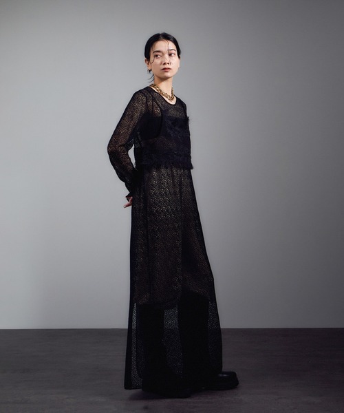 SALON adam et rope'(サロン アダム エ ロペ)の「レースシアーワンピース(ワンピース・レディース・ブラック/グレー・FREE)」の7枚目の写真