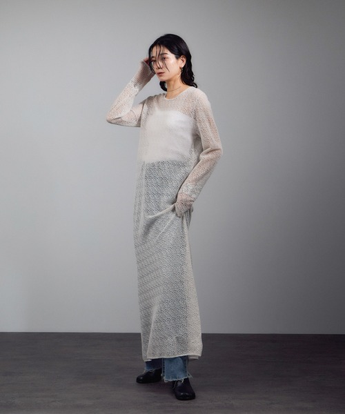 SALON adam et rope'(サロン アダム エ ロペ)の「レースシアーワンピース(ワンピース・レディース・ブラック/グレー・FREE)」の10枚目の写真