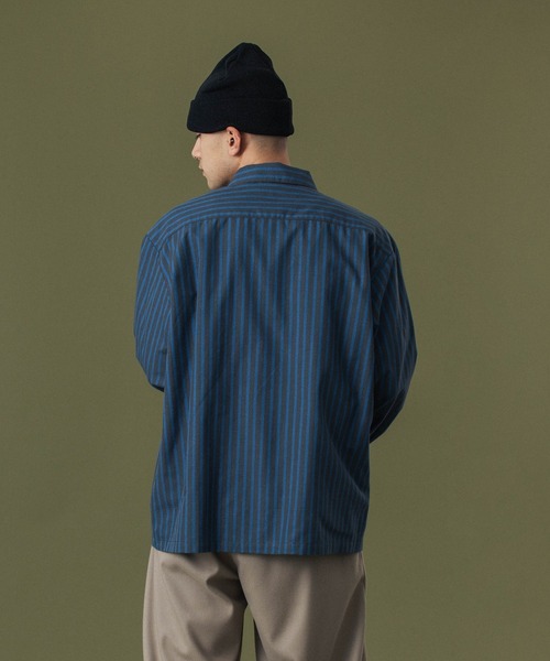 XLARGE（エクストララージ）の「STRIPE WORK SHIRT（シャツ/ブラウス・メンズ・ブルー/オリーブ・S/M/L/XL）」の4枚目の写真