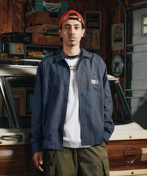 XLARGE（エクストララージ）の「STRIPE WORK SHIRT（シャツ/ブラウス・メンズ・ブルー/オリーブ・S/M/L/XL）」の12枚目の写真