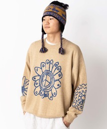 ジャガードニット PEACE FLOWER クルーネック