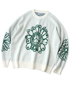ジャガードニット PEACE FLOWER クルーネック