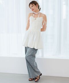Gather tulle bijou off shoulder mini onepiece(10852)（ワンピース