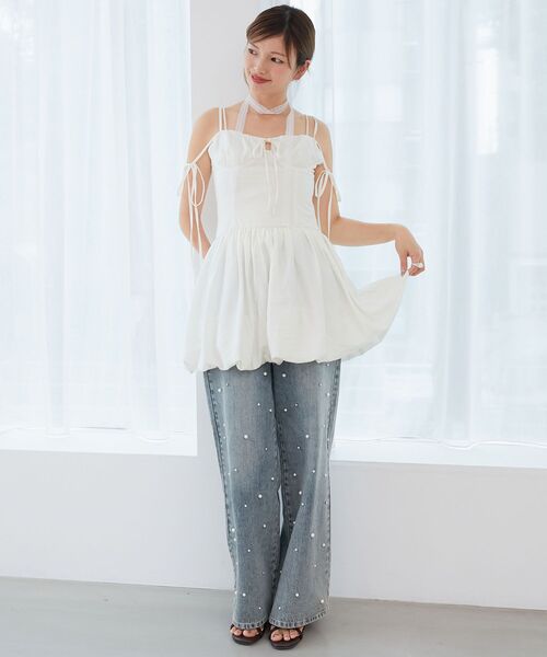 MAJESTIC LEGON（マジェスティックレゴン）の「レースチョーカーセットバルーンミニワンピ（ワンピース・レディース・ブラック/ホワイト系その他/オフホワイト・MEDIUM）」の5枚目の写真