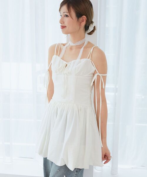 MAJESTIC LEGON（マジェスティックレゴン）の「レースチョーカーセットバルーンミニワンピ（ワンピース・レディース・ブラック/ホワイト系その他/オフホワイト・MEDIUM）」の9枚目の写真