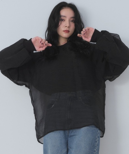 Shelly island（シェリーアイランド）の「オーガンジーレイヤードトレーナー（スウェット・レディース・ブラック/ブラウン/ホワイト/グレイッシュベージュ・FREE）」の3枚目の写真