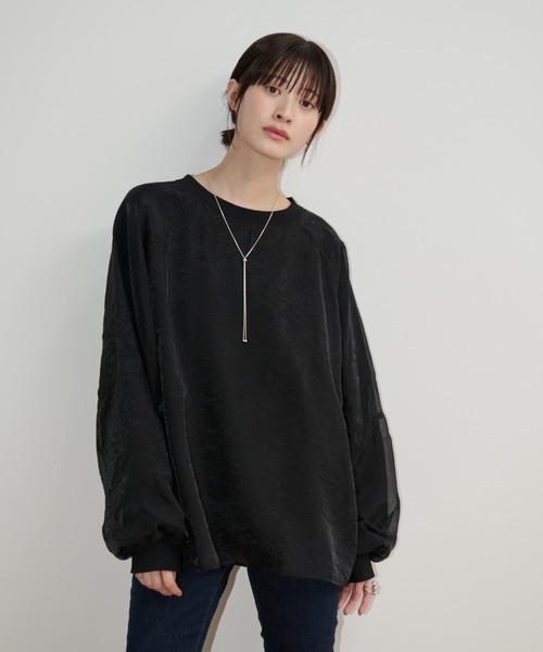 Shelly island（シェリーアイランド）の「オーガンジーレイヤードトレーナー（スウェット・レディース・ブラック/ブラウン/ホワイト/グレイッシュベージュ・FREE）」の17枚目の写真