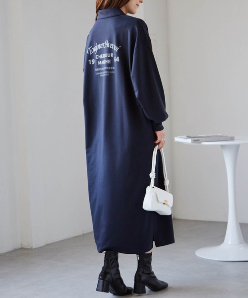 RANAN(ラナン)の「バックプリントポロ襟裏毛ワンピース(ワンピース・レディース・オートミール/ネイビー・M)」の6枚目の写真