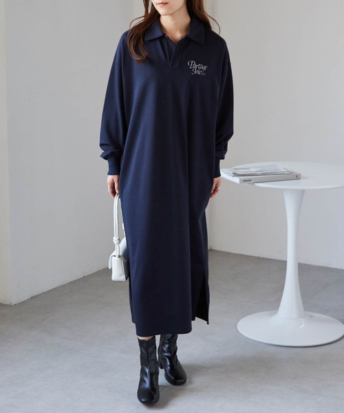 RANAN(ラナン)の「バックプリントポロ襟裏毛ワンピース(ワンピース・レディース・オートミール/ネイビー・M)」の9枚目の写真