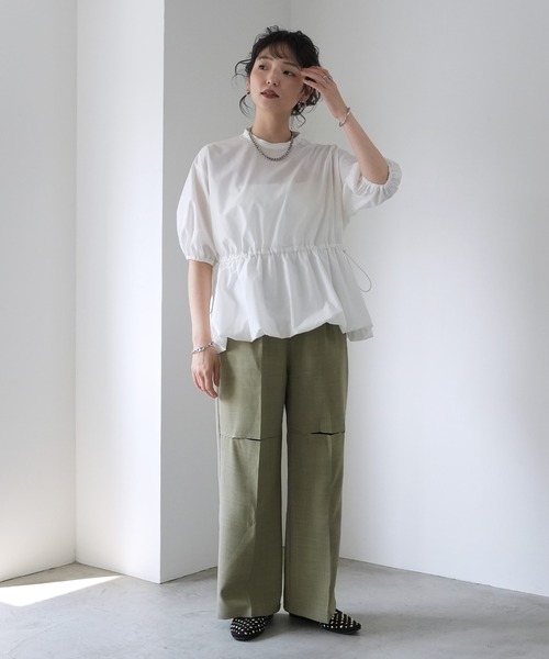 Yeoun(ヨウン)の「膝スリットスラックスパンツ(スラックス・レディース・グリーン/ベージュ/グレー・FREE)」の15枚目の写真