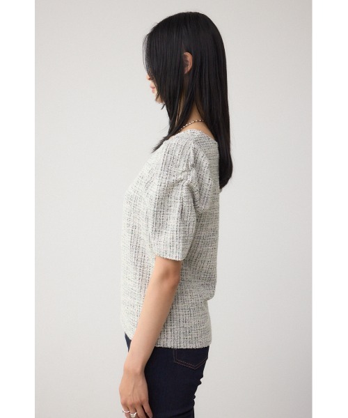 AZUL by moussy(アズールバイマウジー)の「カットツイード袖ギャザートップス(Tシャツ/カットソー・レディース・レッド/アイボリー/ブラック・FREE)」の8枚目の写真