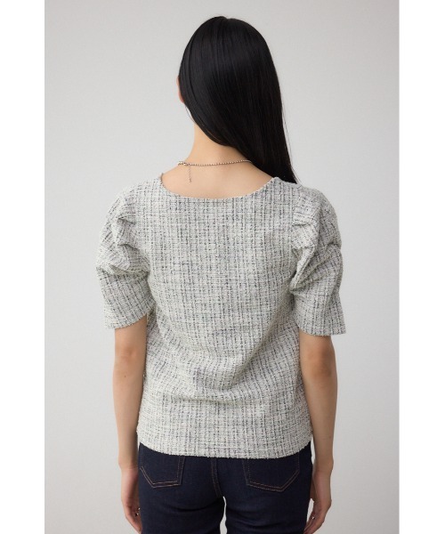 AZUL by moussy(アズールバイマウジー)の「カットツイード袖ギャザートップス(Tシャツ/カットソー・レディース・レッド/アイボリー/ブラック・FREE)」の9枚目の写真