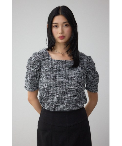 AZUL by moussy(アズールバイマウジー)の「カットツイード袖ギャザートップス(Tシャツ/カットソー・レディース・レッド/アイボリー/ブラック・FREE)」の14枚目の写真