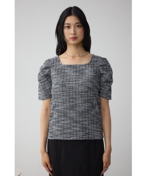 AZUL by moussy(アズールバイマウジー)の「カットツイード袖ギャザートップス(Tシャツ/カットソー・レディース・レッド/アイボリー/ブラック・FREE)」の16枚目の写真