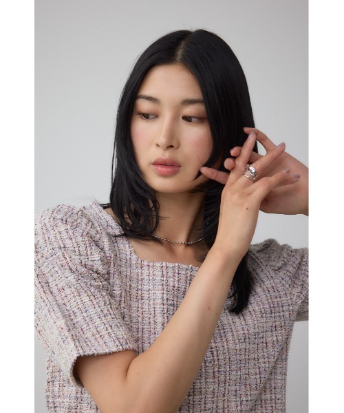 AZUL by moussy(アズールバイマウジー)の「カットツイード袖ギャザートップス(Tシャツ/カットソー・レディース・レッド/アイボリー/ブラック・FREE)」の22枚目の写真