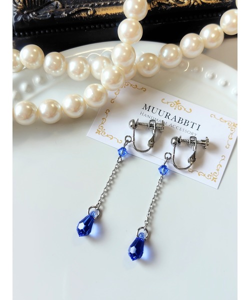 tone（トーン）の「【MUURABBTI】カット雫とチェーンのイヤリング(MA)（イヤリング・レディース・ブラック/エメラルドブルー/アクア/ブルー系/イエロー系/ピンク/レッド/ブルー系2/パープル系・FREE）」の5枚目の写真