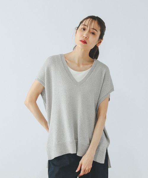 GLOBAL WORK（グローバルワーク）の「Vネックベスト・カップ付きタンクセット/499691（ベスト・レディース・アイボリー/ライトグレー/ブラウン・MEDIUM/LARGE）」の6枚目の写真