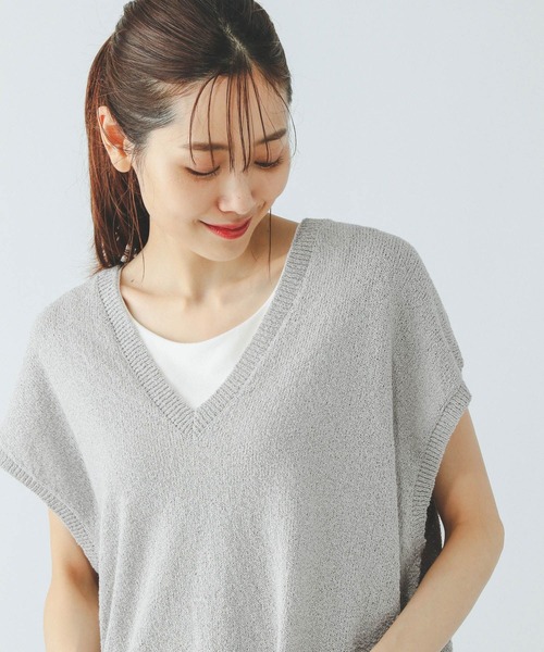 GLOBAL WORK（グローバルワーク）の「Vネックベスト・カップ付きタンクセット/499691（ベスト・レディース・アイボリー/ライトグレー/ブラウン・MEDIUM/LARGE）」の8枚目の写真