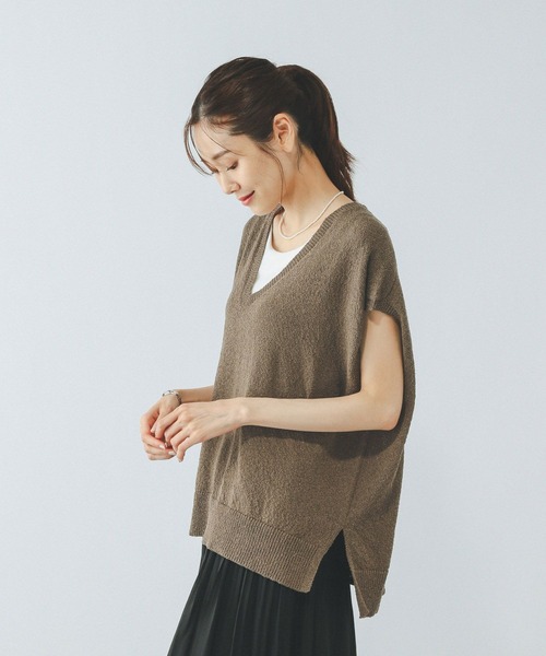 GLOBAL WORK（グローバルワーク）の「Vネックベスト・カップ付きタンクセット/499691（ベスト・レディース・アイボリー/ライトグレー/ブラウン・MEDIUM/LARGE）」の16枚目の写真