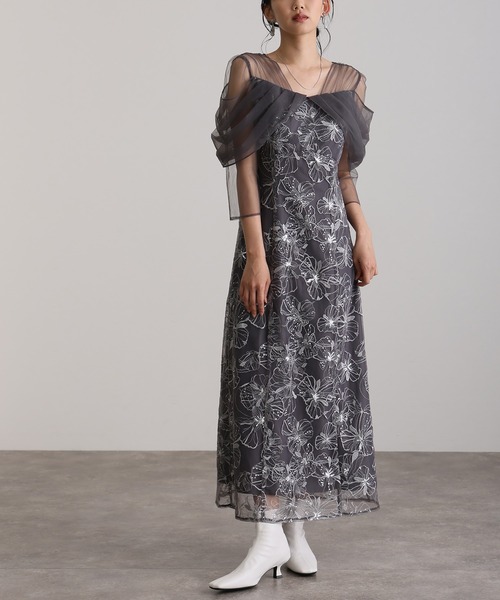 七分袖&ミモレ丈同窓会成人式オフショルダースパンコールAライン