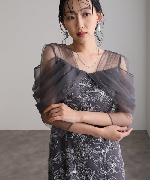 atlo(アトロ)の「七分袖&ミモレ丈 同窓会 成人式 オフショルダースパンコール Aライン チュール お呼ばれ 結婚式 二次会 フォーマル オケージョンドレス パーティー ドレス 謝恩会 20代 30代(ドレス・レディース・イエロー/ブラウン/チャコール/グリーン系その他/ブラック/ダークブラウン/ライトグレー/ネイビー・M/L/S)」の22枚目の写真