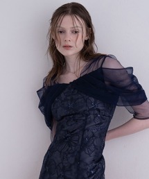ANDRESD フリルドレス 結婚式 お呼ばれワンピース オケージョン ネイビー ANDRESD｜アンドレスドのドレス（ブルー・ネイビー/青色系）通販