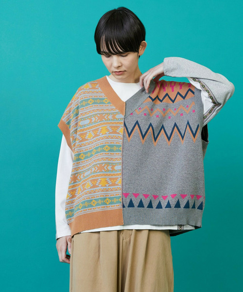 FRAPBOIS（フラボア）の「ノルディーネイティブ ベスト（ベスト・レディース・ブラック/ベージュ・1/2）」の2枚目の写真