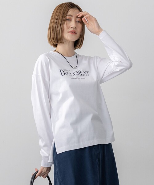 23区 L(ニジュウサンクオオキイサイズ)の「【洗える】ロゴプリント コットン Tシャツ(Tシャツ/カットソー・レディース・ホワイト系/ライトオレンジ系/グレー系・44/46)」の3枚目の写真