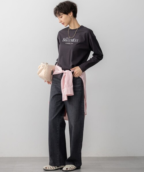 23区 L(ニジュウサンクオオキイサイズ)の「【洗える】ロゴプリント コットン Tシャツ(Tシャツ/カットソー・レディース・ホワイト系/ライトオレンジ系/グレー系・44/46)」の13枚目の写真