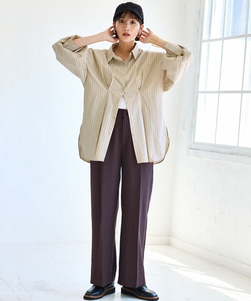 VIS（ビス）の「【WEB/一部店舗限定】ウエストタックオーバーサイズシャツ（シャツ/ブラウス・レディース・ベージュ系その他/サックスブルー/オフホワイト・FREE）」の8枚目の写真
