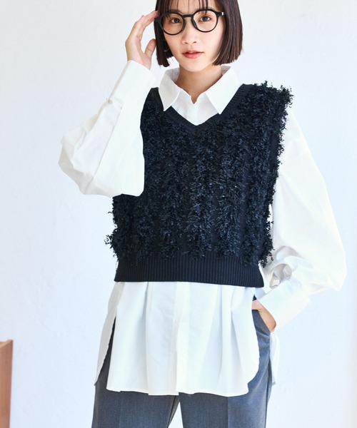 VIS（ビス）の「【WEB/一部店舗限定】ウエストタックオーバーサイズシャツ（シャツ/ブラウス・レディース・ベージュ系その他/サックスブルー/オフホワイト・FREE）」の14枚目の写真