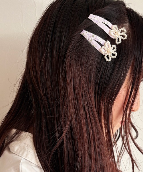kutir（クティール）の「kutirlune／【2SET】花柄×パールヘアピン（ヘアピン・レディース・ブルー/パープル/ピンク・FREE）」の6枚目の写真