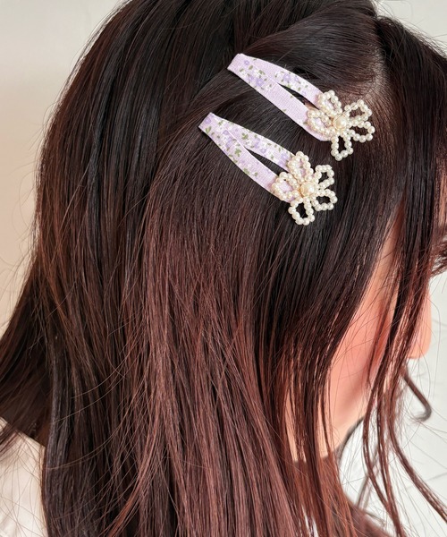 kutir（クティール）の「kutirlune／【2SET】花柄×パールヘアピン（ヘアピン・レディース・ブルー/パープル/ピンク・FREE）」の7枚目の写真