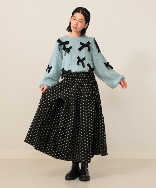 CAROLINA GLASER（カロリナ グレイサー）の「フラワー サイドリボン スカート（スカート・レディース・ホワイト/ブラック・MEDIUM/SMALL）」の15枚目の写真