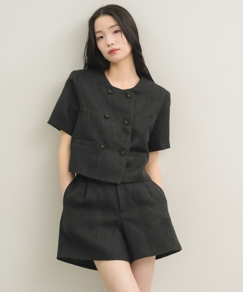 NEUNA（ヌナ）の「【セットアップ可能！】ツイードショートハーフジャケット（テーラードジャケット・レディース・ブラック/ブルー/アイボリー・FREE）」の2枚目の写真